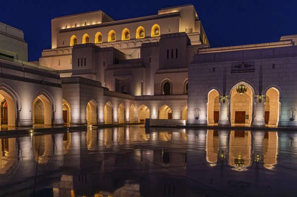 The illuminated main square in front of the Royal Opera, at night, night shot, Muscat, Arabian