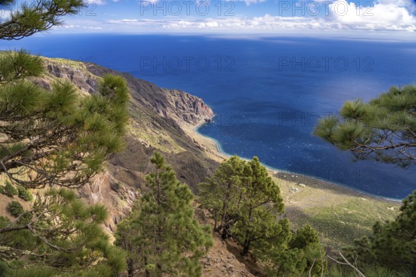 View from the Mirador de Las Playas to the east coast near Las Playas, El Hierro, Canary Islands,