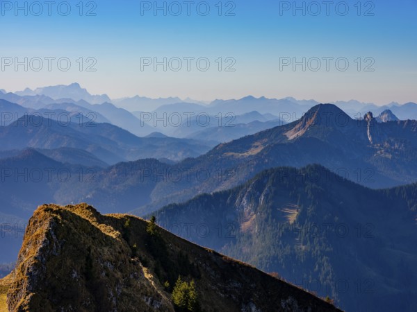 Alpine panorama, view from the Rotwand to the Brandenberg Alps, Wetterstein, Zugspitze, Risserkogel
