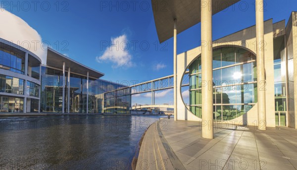 Spreebogen at the library of the German Bundestag with view of Paul-Löbe-Haus, Bundestag and