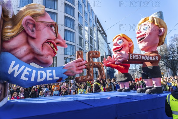 Rose Monday parade in Düsseldorf, themed float by float builder Jacques Tilly, AFD Alice Weidel