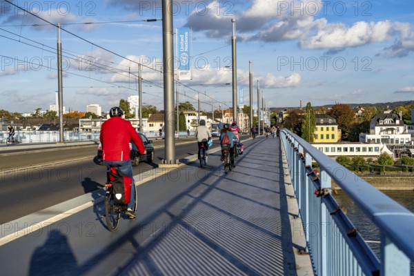 Traffic on the Kennedy Bridge, middle of the 3 Rhine bridges in Bonn, connects the centre of Bonn