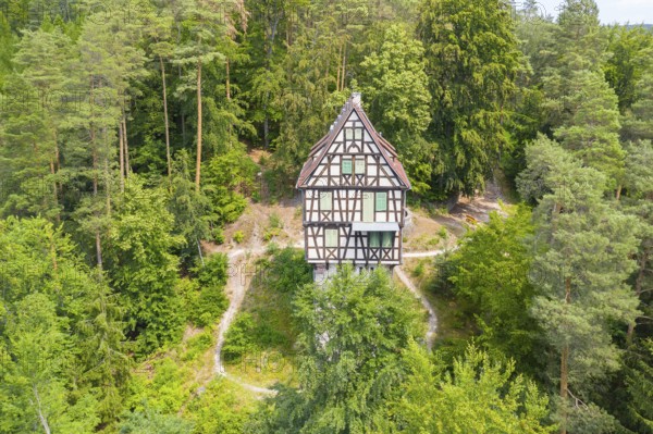 Aerial view of the Herzogsstuhl near the Rieseneck hunting centre, near Hummelshain, Saale-Holzland