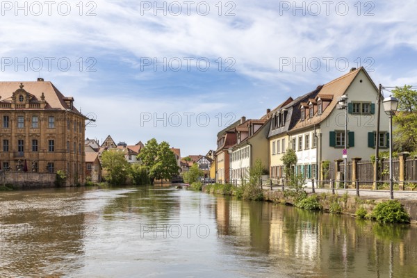 Crossing the Regnitz with the Don Bosco ferry between lock 100 and Stephansberg, Bamberg, Bavaria,