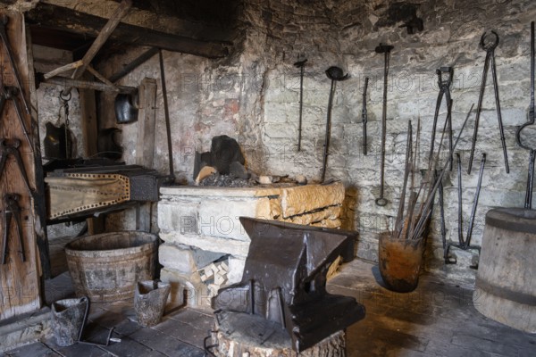 Forge and workshop in the historic Meersburg Castle, museum, place of interest, Lake Constance,