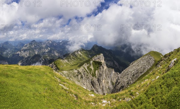 View from the Gamsfeld into the Osterhorn group, Russbach, Salzkammergut, Salzburg province,
