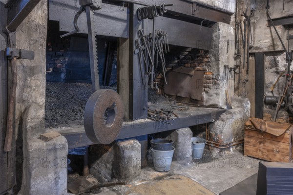 Forge in a historic hammer mill, Industrial Museum Lauf, Sichardstr., Lauf an der Pegnitz, Middle