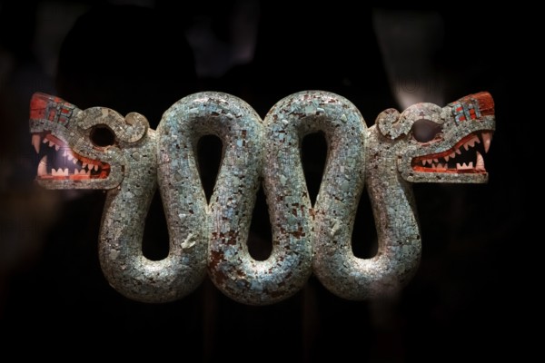 Pectoral, in the shape of a double-headed snake, Aztec, Mexico, found by Duchesse Massimo, British