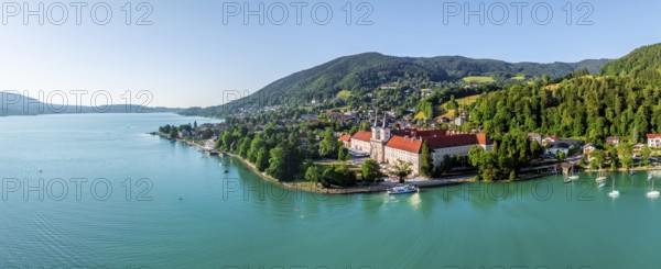Bräustüberl and Schlosswirtschaft at Tegernsee, aerial view, Tegernsee, Bavaria, Germany, Europe