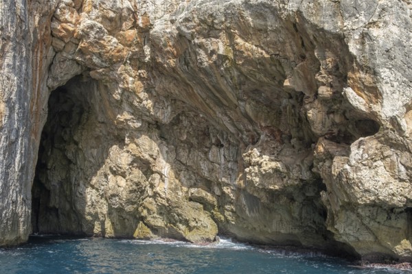 Sea caves on the coast of Santa Maria di Leuca, Apulia, Salento, Italy, Europe