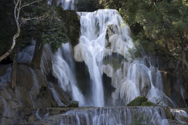 Kuang Si waterfalls in the jungle near Luang Phabang, Luang Prabang, Laos, Asia