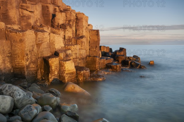 Basalt columns, columnar basalt, coast, long exposure, Hofsos or Hofsós, Skagafjörður, Norðurland,