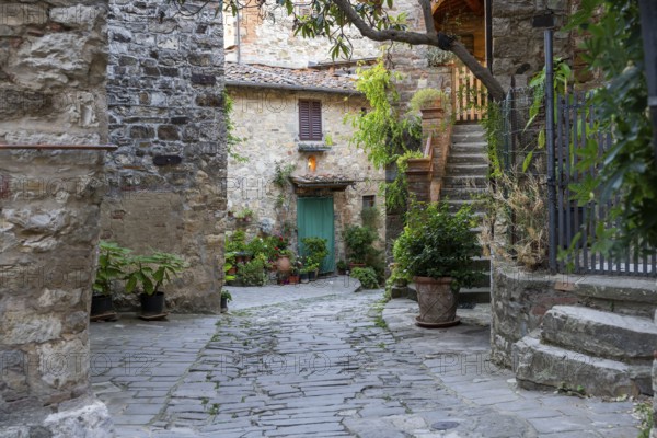 View of a little Street in the little wine town of Montefioralle, Chianti, Florence, Firenze,