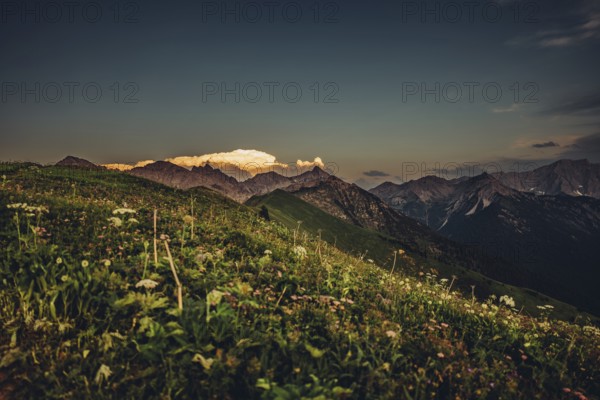 Hiking tour on the Hönig mountain in the Lechtal valley near Berwang in Tyrol, Austria, Europe