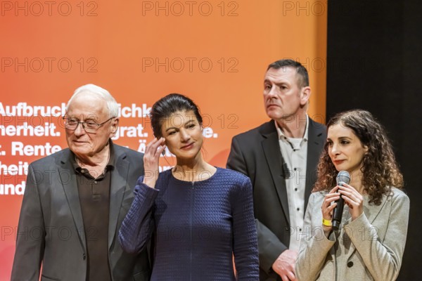 Oskar Lafontaine, Sahra Wagenecht and Jessica Tatti, BSW top candidate in Baden-Württemberg at an
