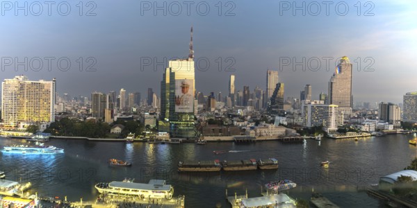 Panorama from IconSiam over the Mae Chao Praya, skyline of Bangkok, Thailand, Asia