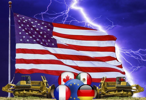 Symbolic image, bulldozer, EU, Germany, France, Canada, Mexico under political pressure, industry,