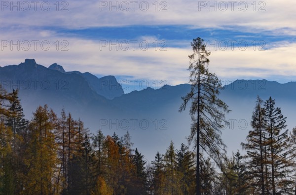 View from the Moosegg high plateau to the Tennengebirge mountains, Golling, Osterhorngruppe,