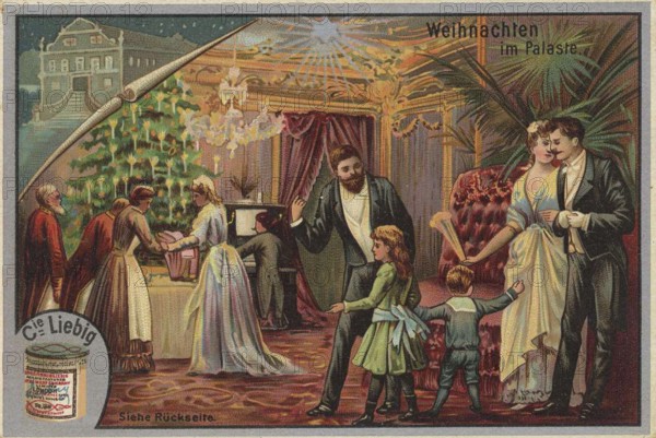 Picture series famous Christmas, in a palace, Liebig picture, digitally restored reproduction of a