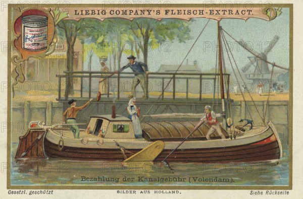 Series of pictures from Holland, payment of the canal toll in Volendam, Liebig picture, digitally