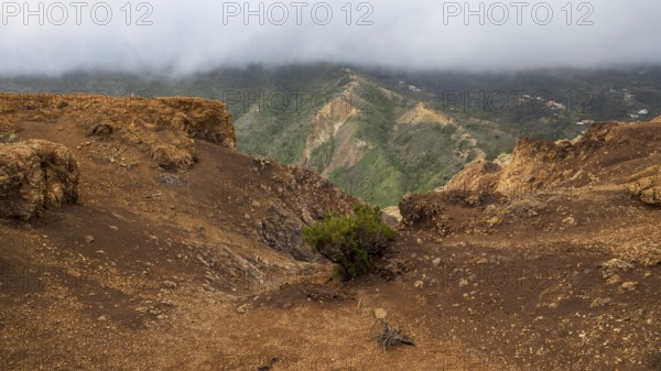 Different coloured rock layers in the rock, red earth, erosion, La Gomera, Canary Islands, Spain,
