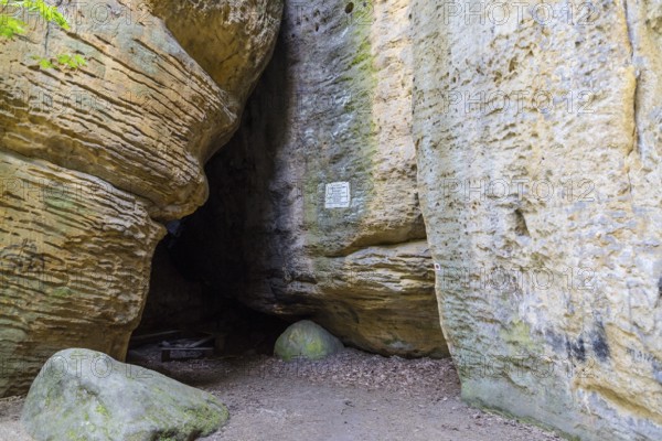 Rocky landscape at the Diebskeller or Götzinger Cave at the Kleiner Bärenstein, Thürmsdorf,
