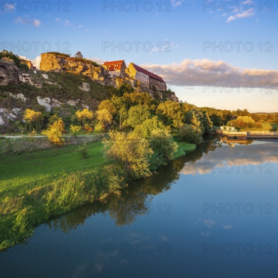 Wendelstein Castle above the Unstrut in the evening light, near Memleben, Saxony-Anhalt, Germany,