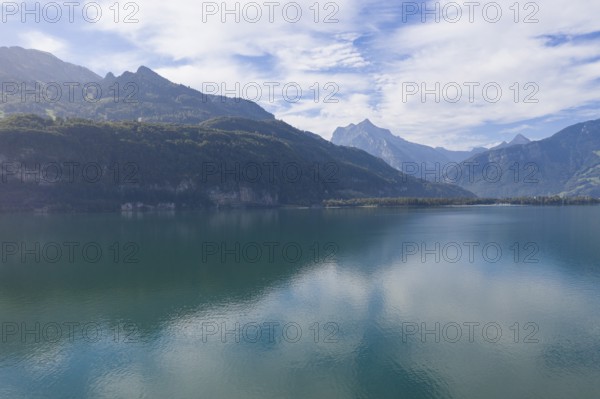 Lake Walen with mountains in the south-west, St. Gallen, Switzerland, Europe