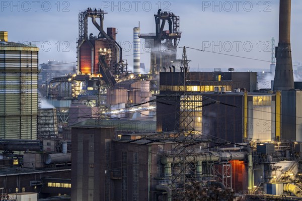 Panorama of the Thyssenkrupp Steel steelworks in Duisburg-Bruckhausen, blast furnaces 8 and 9,