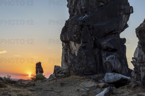 Sunset at the Devil's Wall near Weddersleben, Thale, Harz, Saxony-Anhalt, Germany, Europe