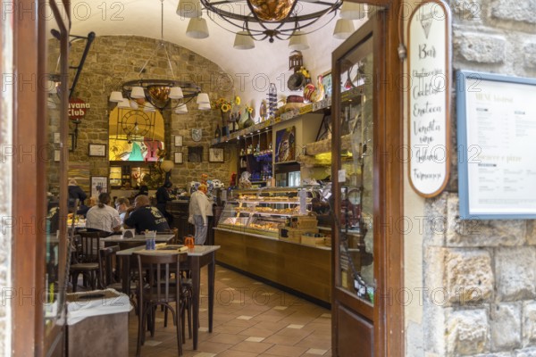 Small restaurant or bar in the historic centre of Volterra, province of Pisa, Tuscany, Italy,