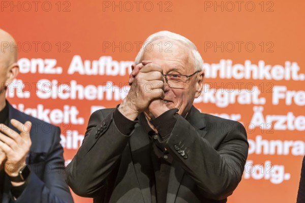 Oskar Lafontaine, portrait. Election event of the Alliance Sahra Wagenknecht party for the 2025