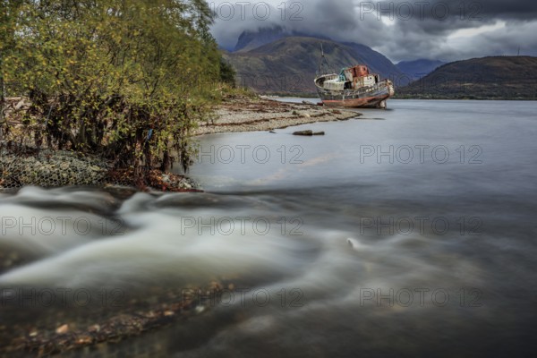 Shipwreck, coast, sea, mountains, river, long exposure, cloudy, autumn, Corpach Shipwreck, Corpach,
