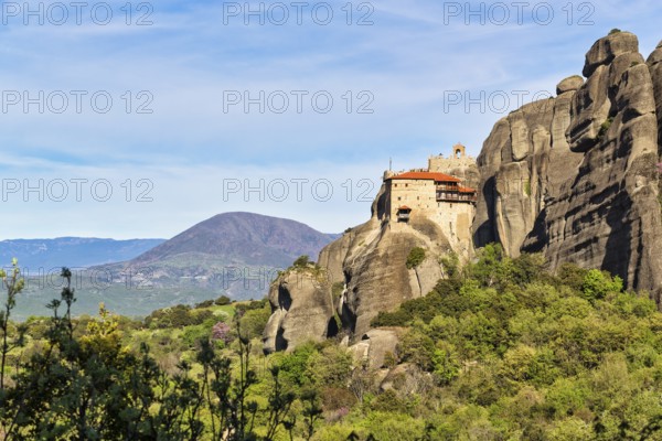 Orthodox Monastery of St Nikolaos Anapavsas, Meteora Trail, blue sky, Thessaly, Greece, Europe