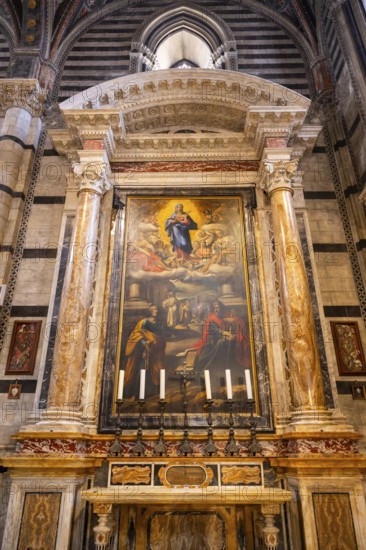 Interior of colorful marble decoration, Siena Cathedral or Cattedrale di Santa Maria Assunta,