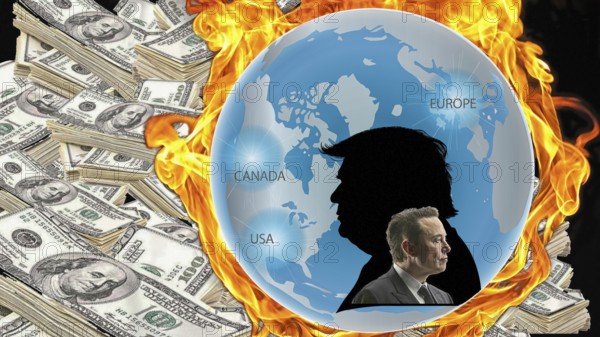 Symbolic image, Trump and Musk world division, Trump and Musk circling around each other, delusion