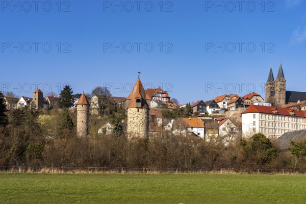 Town view with towers of the town wall and St Peter's Cathedral, Fritzlar, Schwalm-Eder district,