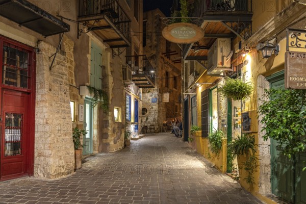 Alley in the old town in the evening, Chania, Crete, Greece, Europe