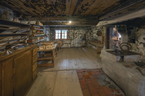 Historic smoke kitchen, Bregenzerwald farmhouse from the 18th century, Bezau local history museum,