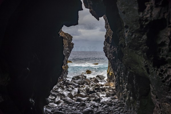 Lava cave at Charco Azul, El Hierro, Canary Islands, Spain, Europe
