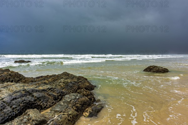 Deserted beach in Serra Grande on the southern coast of Bahia on a rainy day Serra Grande, Bahia,