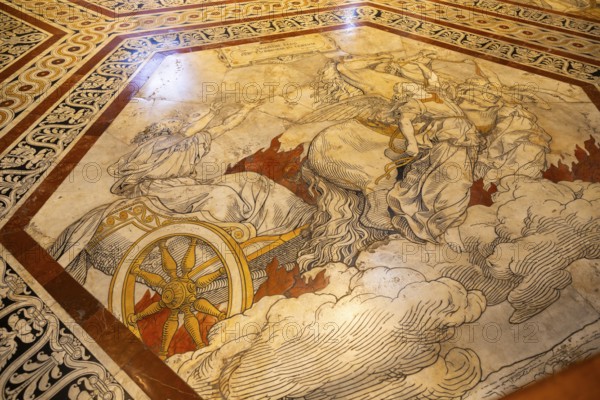 Interior of colorful marble decoration, Siena Cathedral or Cattedrale di Santa Maria Assunta,