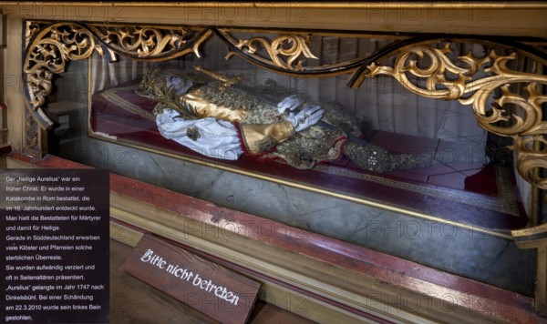 Information board by the catacomb saint Aurelius from Rome, late Gothic hall church of St George,