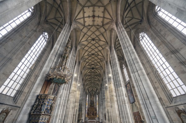 Reticulated vault with chancel of the late Gothic hall church of St George, Dinkelsbühl, Bavaria,
