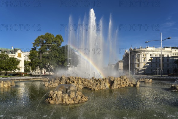 The high-jet fountain on Schwarzenbergplatz in Vienna, Austria, Europe