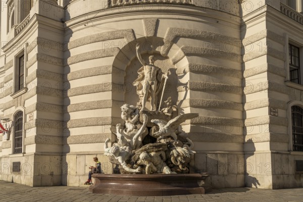 Fountain sculpture Die Macht zu Lande, St Michael's Wing of the Hofburg Imperial Palace Palace in