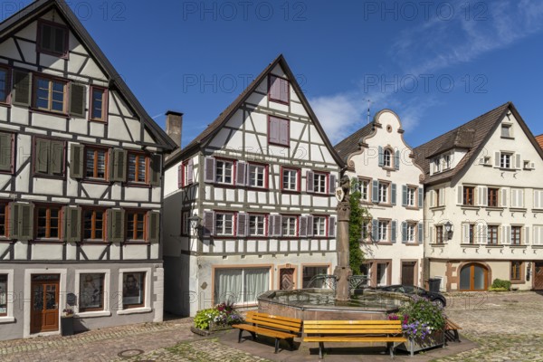 Half-timbered houses on the market square in Schiltach, Black Forest, Baden-Württemberg, Germany,