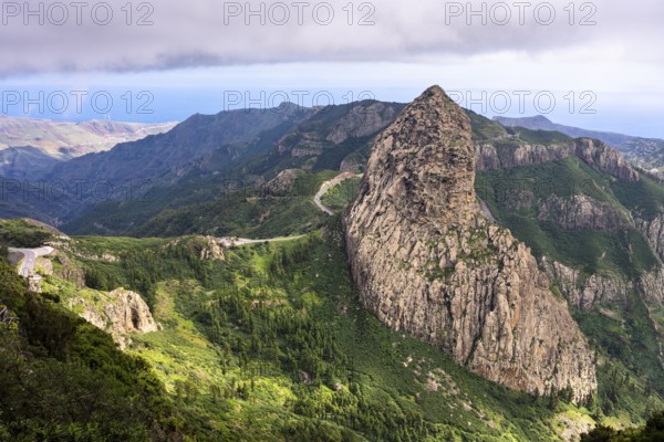 View of the Roque de Agando rock tower, one of La Gomera's landmarks, from the Mirador del Morro de