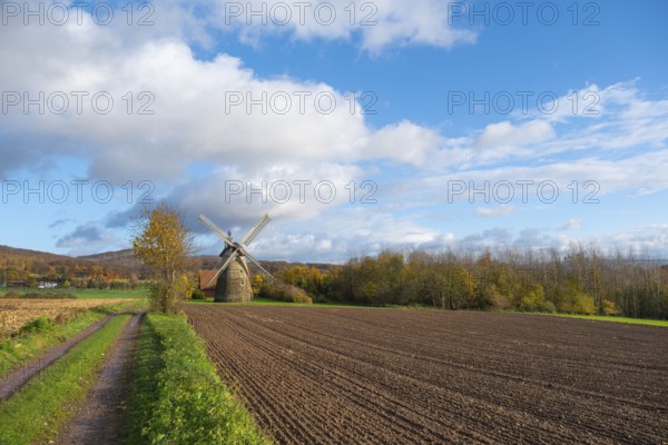 View of the Eisbergen windmill or Röckemann's mill, Porta Westfalica, Minden Lübbecke district,