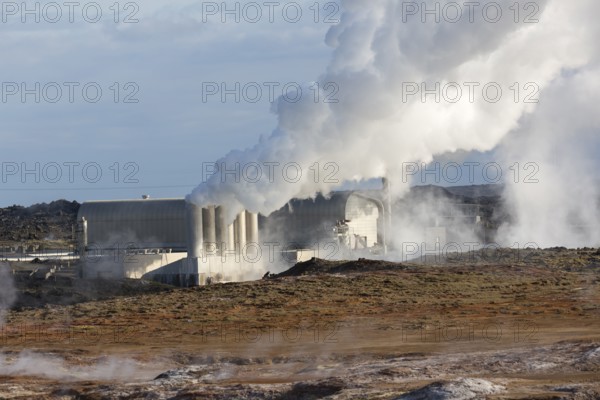 Powerplant.Steam evaporating of the ground at Gunnuhver, close to Reykjanes lighthouse. Gunnuhver